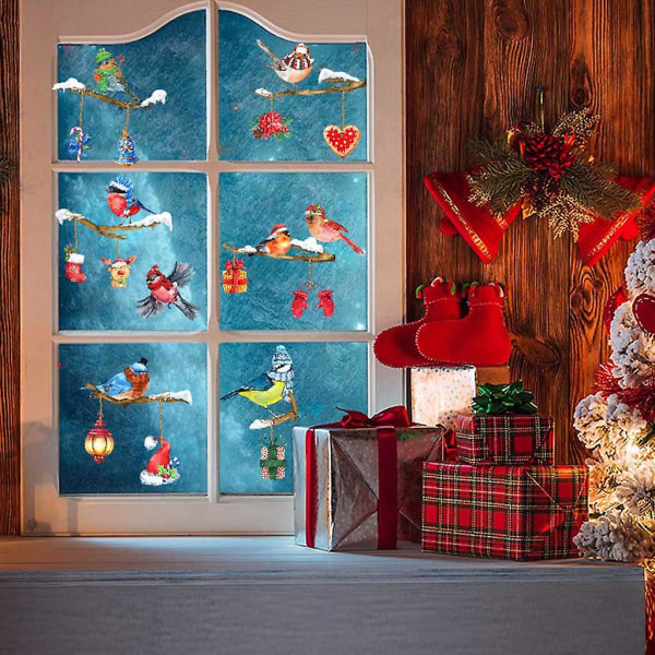 Julevindusklistremerke robin tree prop vegg glass klistremerke dekal dekorasjon