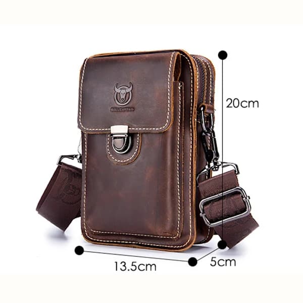 HA-Leather Crossbody Bag for Men - Brown