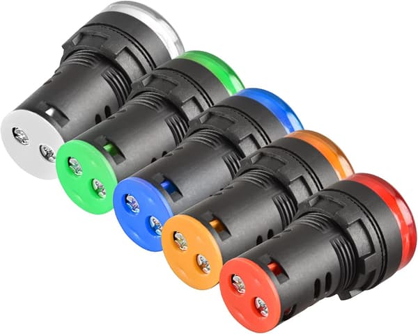 5-pack LED-indikatorlampor AD16-22D/S - 22 mm 220 VAC 20 mA - Röd/Grön/Gul/Blå/Vit