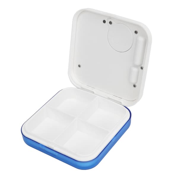 Portable Medicine Box with Timer Smart Medicine Organizer with Clock Vibration Reminder 4 Large Compartments Medicine Cabinet Blue