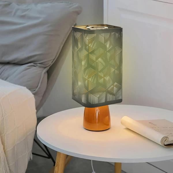 Hollow Metal Lampshade, 12x20 cm, Retro Floral Pattern, Table Lamp with Removable Square Lampshade for E27 and E26 Bulbs
