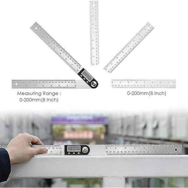 Digital Vinkelmätare, 200 Mm Rostfritt Stål Vinkelmätare, Med Nolljustering Och Låsfunktion, LCD-Skärm, 360 Multi-vinkelmätning