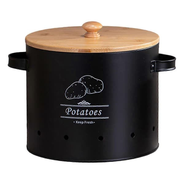 Storage Container for Potatoes, Onions, and Garlic in Tin - Kitchen Storage Jar with Lid