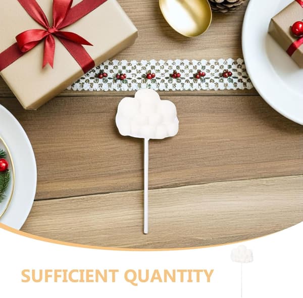 50 Pieces White Cloud Cake Toppers Cake Insert Decorations Made of Polyester Ball and Wood