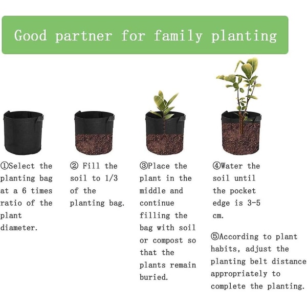 3 Vanntette Hageplantekasser, Vekstpose, Ikke-vevd Stoff Plantepose For Jordbær/Blomster/Tomater, Pustende, Luftgjennomtrengelig, 10 Garon Med Håndtak