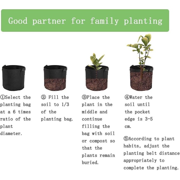 3 vattentäta trädgårdsplanteringspåsar, odlingspåse, växtpåse i non-woven tyg för jordgubbar/blommor/tomater, andas, luftgenomsläpplig, 10 garon med handtag