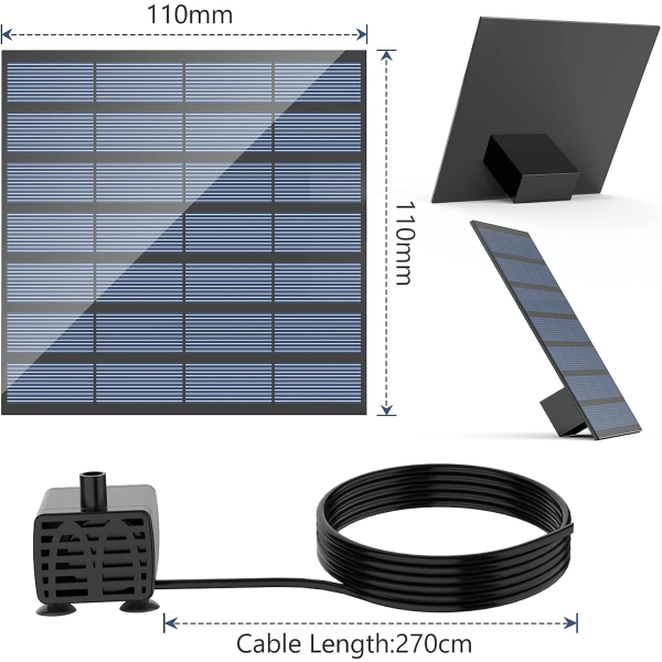 DIY Solcellefontene Pumpe, Solcellepanel Støv Drevet Vannfunksjonspumpe med 6 Dyser, DIY Solcelle Støv Pumpe for Hage, Fuglebad, Akvarium