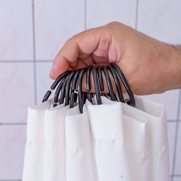Svarta duschdraperiringar, 24-pack, diameter 4,6 x 2,3 cm, för duschstänger, tunga plast duschringar, svarta duschdraperi