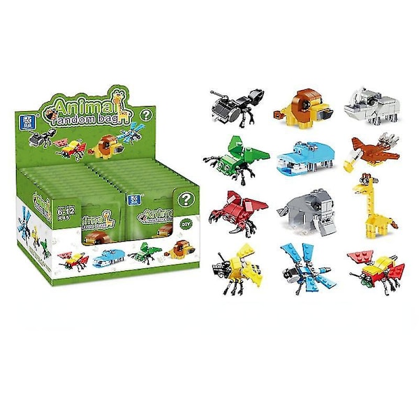 Skovdyr dinosaur 12 poser med samlede byggeklodser, der kan kombineres individuelt