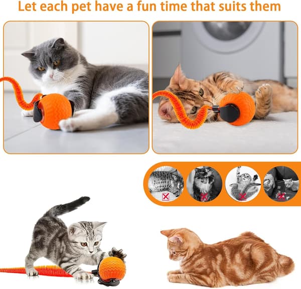 Interactive Cat Toy with Moving Tail, USB Rechargeable Orange Ball for Indoor Play and Exercise for Cats
