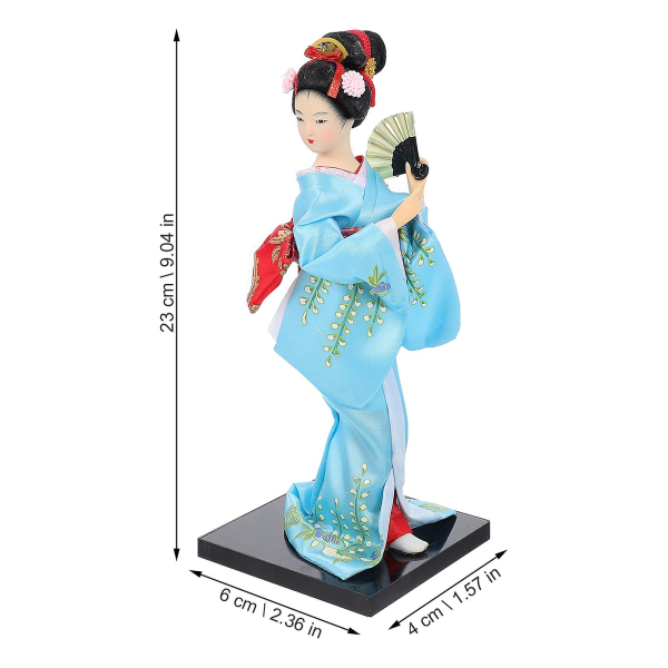 1 stk. Stue Humanitet Kimono Geisha Madlavning Restaurant Dekoration Dukke Ornament Himmelblå 6x4x23cm Sky-blue 6x4x23cm