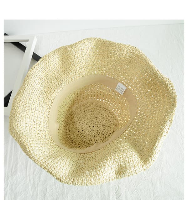 Dame solhat foldbar strandstråhat (Beige 56 - 58cm), Stor La