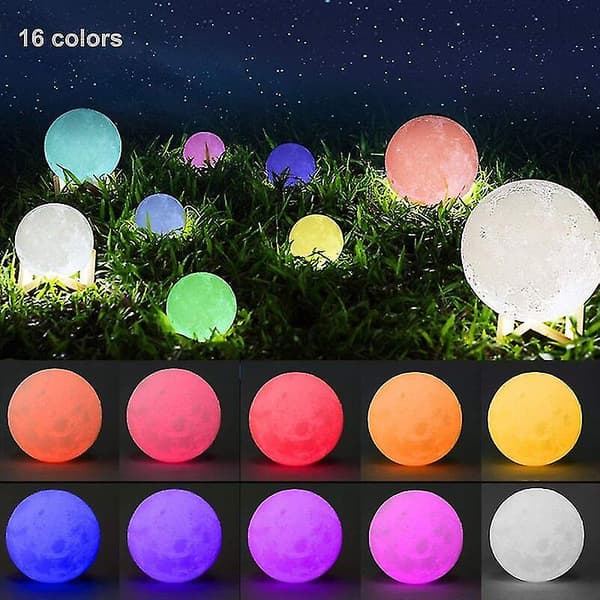 3D Printed Moon Lamp 16 Colors USB Rechargeable RGB LED Night Light with Wood