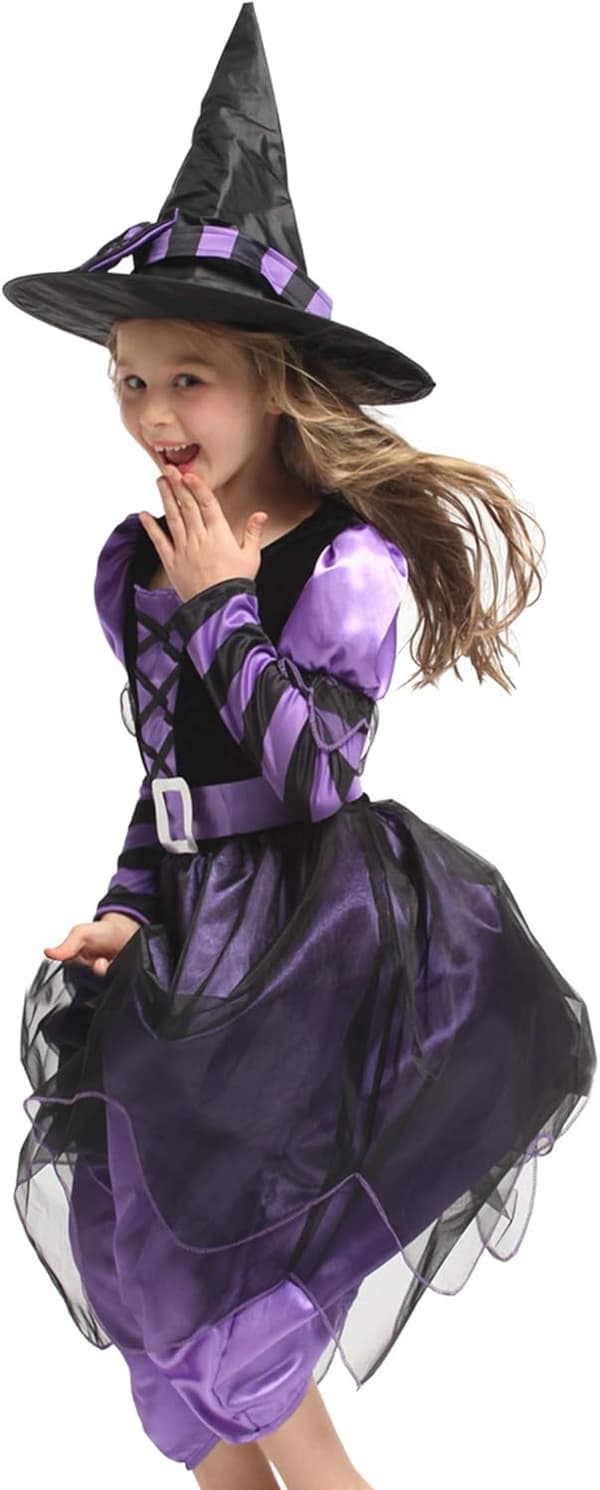 Heksekostume til piger - Halloweenkostume med hat og bælte Chi