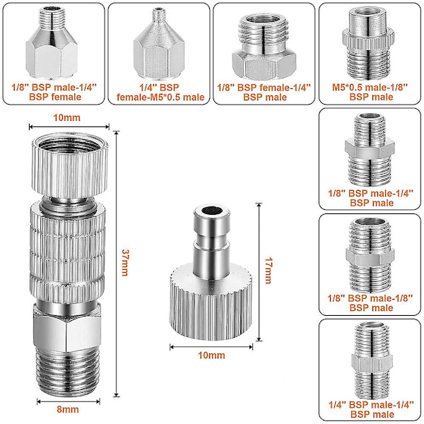 Airbrush Adaptersett, Hurtigkobling Airbrush Adapter Kit, Nylonflettet Luftslange, for Luftkompressor