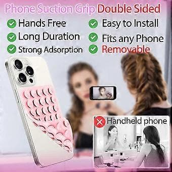 Silicone Suction Cup Phone Case Mount Double-Sided, Mobile Accessory Hands-Free Strong Grip Holder for Selfies and Videos (Pink)