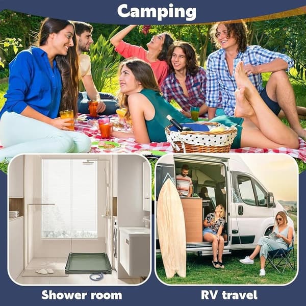 Vikbar duschbas för camping, bärbar duschbricka med dräneringsslang campingtillbehör