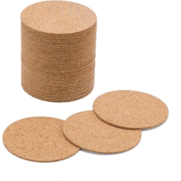 60 kpl itseliimautuvia korkkipyöreitä - 4\"x 4\" korkkilevyt Mini seinäkorkkilaatat aluslaseille ja DIY- käsitöille (pyöreä)