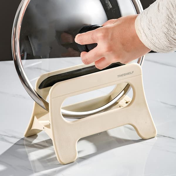 Lid Holder Multifunctional Lid Holder Modern Gravity Design Heavy Duty Space-Saving for Kitchen Lids White