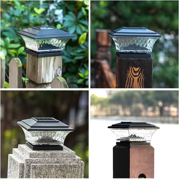 2-delt solcellelampe til stolpe, LED-belysning udendørs til terrasse, hegn, stolpetop