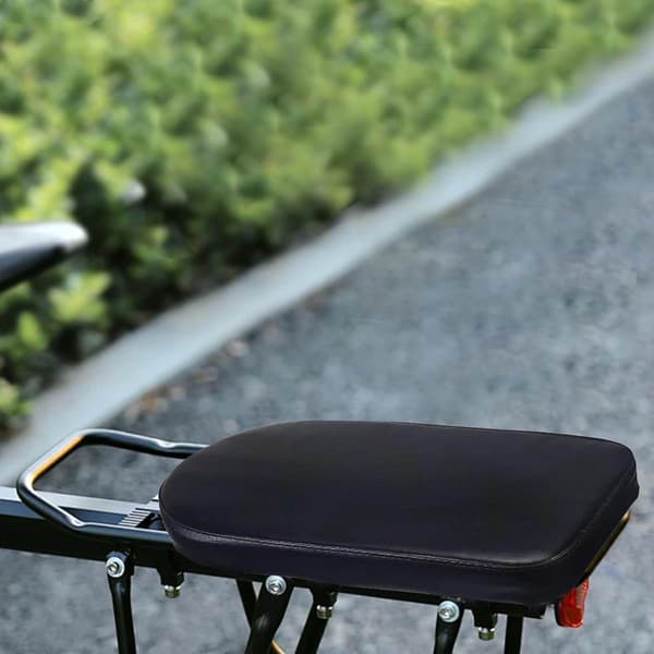 Universal bageste cykelpassagersædehynde, tyk svampepolstring, PU-læderoverflade, til familieture, sort, 30 x 15 x 3,5 cm