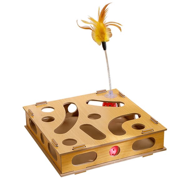 Cat Puzzle Box for Claws, Interactive and Fun Cat Game with Teasing Stick and Bell Ball