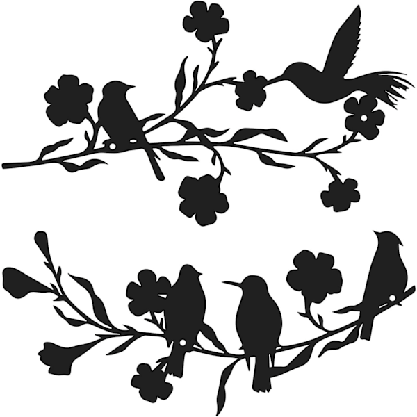 2 stycken metallfåglar väggkonst dekoration på gren metallfågel silhuett väggskulptur svarta blad blommor väggdekoration och