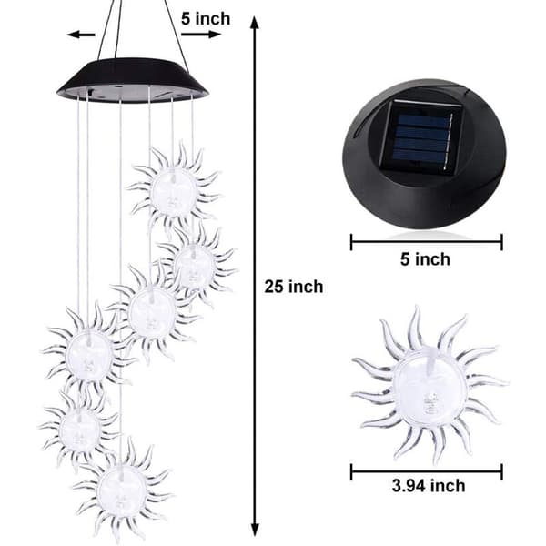 TTIO Solcelle vindspil LED solcellelampe mobil farveskiftende vindspil solcelle vindspil solcellelampe til have terrasse udendørs dekoration (sol)