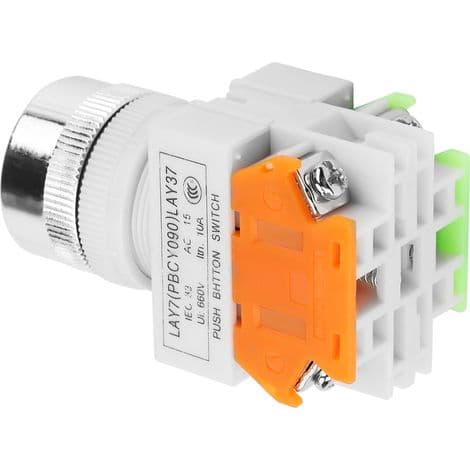 Momentary Push Button Switch with Green Flat Button, Self-Resetting, 22mm Mounting, LAY37-11BN