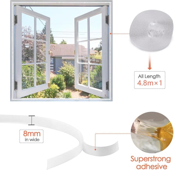 1 Piece Window Screen Against Mosquitoes, No Drilling Required, 120x120cm, Mesh Window Screen with Self-Adhesive Tape, Cuttable
