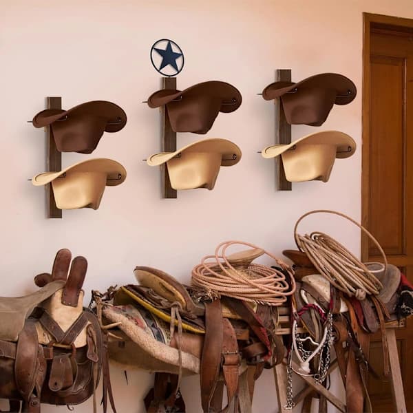 Cowboyhattshållare Väggställ 6-krokar Trä Western Hattorganisatör