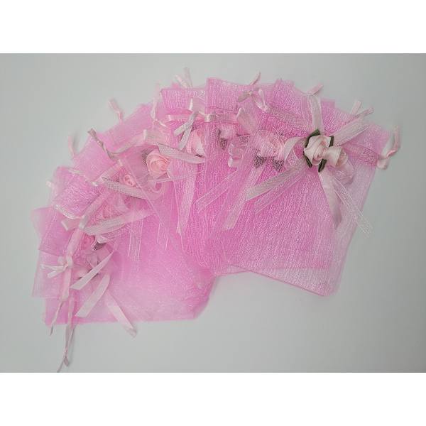 50 stk. Gennemsigtige Gaveposer til Bryllup 3,8x4,8'' Gaveposer Prøver Display Snøre Rose Pung (Pink)