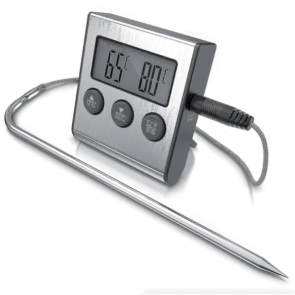 Digitalt grilltermometer med rustfri sonde - 2 tilstande - Temperatur med alarmsignal - Timer 0-99:59 min. - Måleområde -26 - 2 db