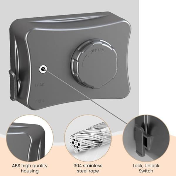 Retractable Clothesline, 5.1M Retractable Clothesline, Outdoor Retractable Clothes Drying Rack, Wall Mounted Clothesline, Laundry Line