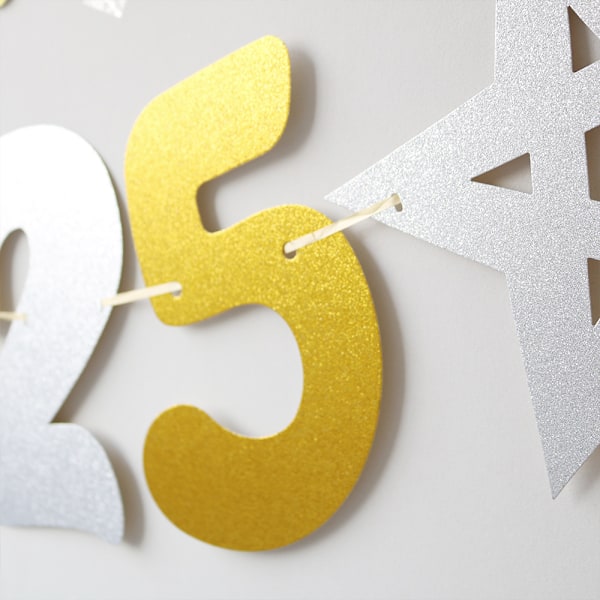 Kulta Happy New Year 2025 Tähtilippu 2025 Uuden Vuoden Lipun Koristeluun - Lipun Juhlatarvikkeet Seinäkoristeluun
