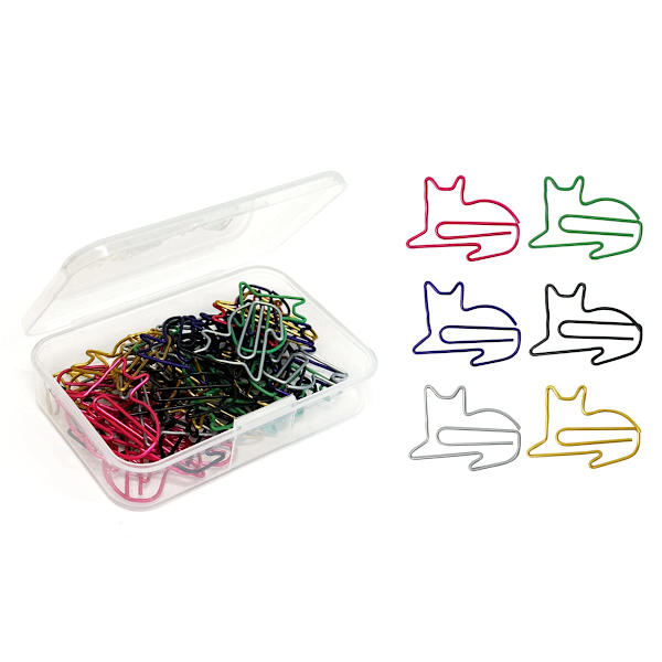 50 stk. papirclips, flerfarvede papirclips, søde papirclips, journalføringstilbehør til bogmærke, studiegaver (kat)