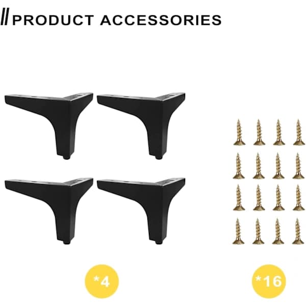 HA~Möbelben Sæt med 4 Metal Møbelben 10cm Sorte Moderne Sofabord Stole Møbelben Erstatningsben til Kommode Garderobe Senge