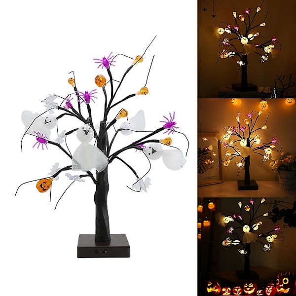 18\" Pelottava Kurpitsa-Aavepuu Valo 24 LED-Valolla Halloween-Koristeluun Paristo- tai USB-Käyttöinen Sisäkäyttöön