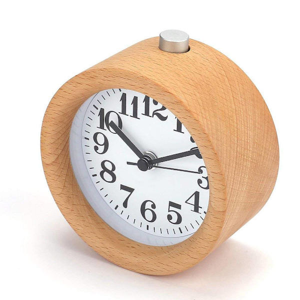 Träväckarklocka - Klassisk analog och tyst batteridriven bordsmodell med ljuslarm och snooze