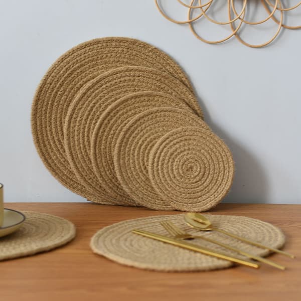 Eristetty kudottu hamppuköysimatto pöytätabletti kahvimatto lasinalunen 18cm
