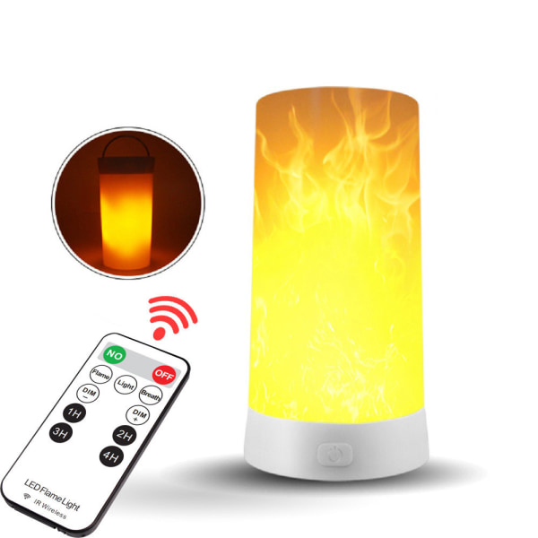 Flameffektljus, USB laddningsbart batteridriven Flame-lampa, Eldstadsljus med fjärrkontroll och timer, Vattentät Dimmabl