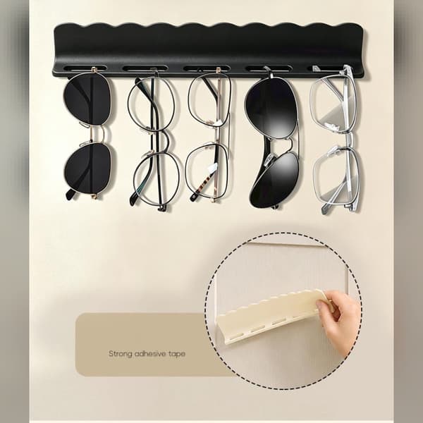 Self-adhesive silicone glasses holder with vertical, space-saving storage Black Black 55
