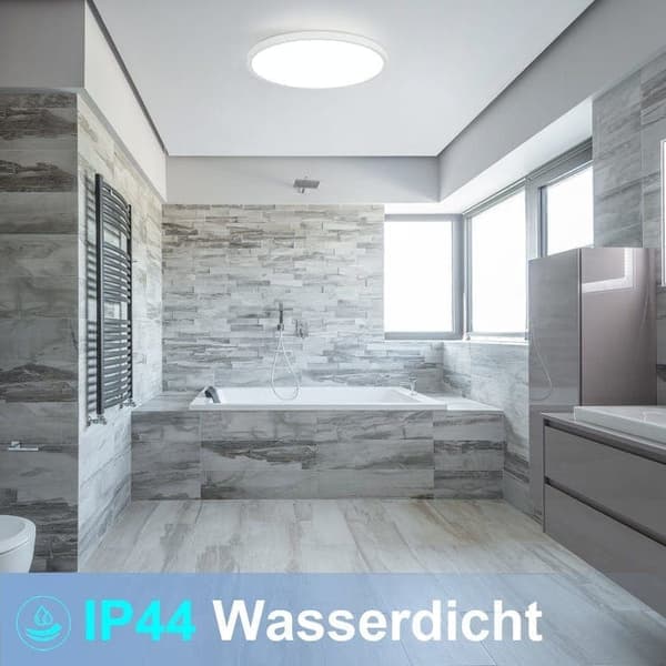 LED Ceiling Light 24W 30cm IP44 – White round flush mount for kitchen, bathroom, children's room