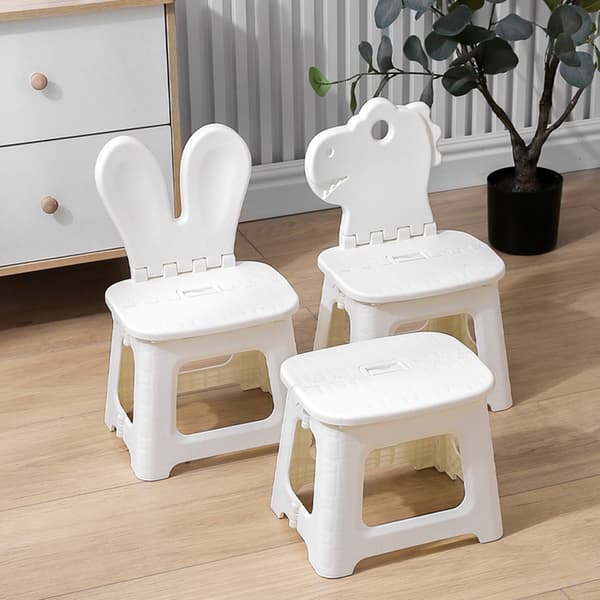 Folding Stool Lightweight Portable Cartoon White Step Stool With Carry Handle for Kids Dinosaur M