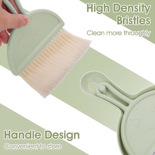 Mini Dustpan and Brush Set, Portable Tabletop Brush Set, Cleaning Tool with Soft Bristles (Green)