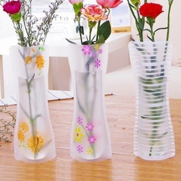 3pcs Portable Eco-friendly Flower Cute Foldable Vase Wedding Office Home Decoration Random Pvc Plastic Flower Vase