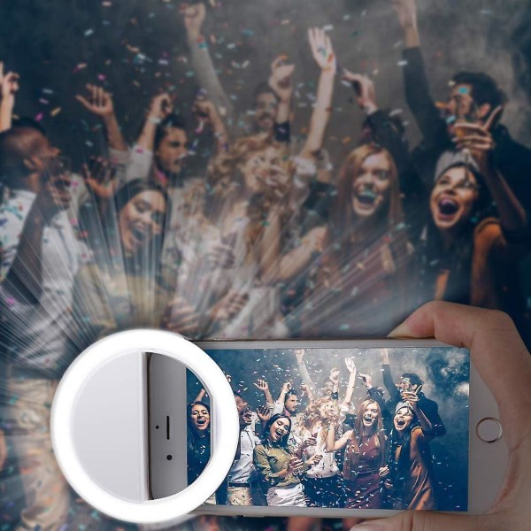 Clip On Selfie Ring Light [ladattava akku] 36 ledillä älypuhelimen kameralle pyöreä muoto, valkoinen