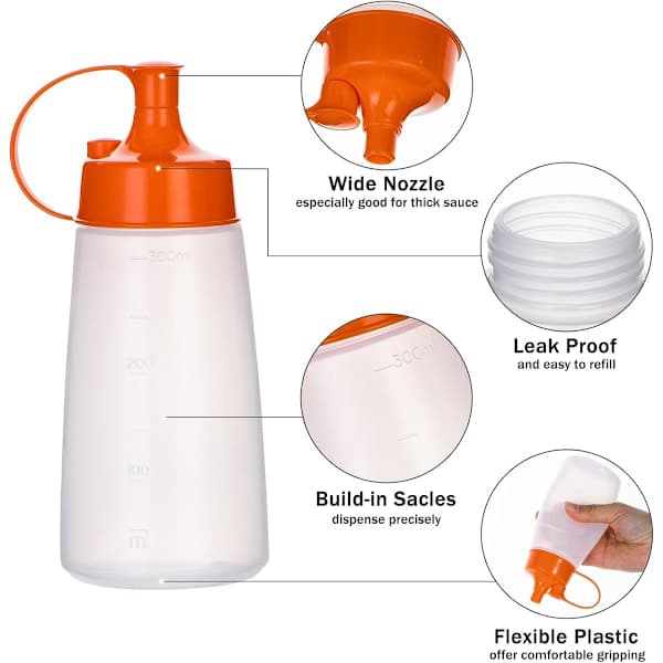 2-pack bredhalsade såsflaskor, 300 ml, kryddflaskor, sprayflaskor, lämpliga för kökshantverk