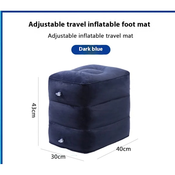 Deep Blue Oppblåsbar Fotstøttepute for Reise, Bærbar, Justerbar Tre Lag Høyde for Å Ligge Ned eller Sove på Lange Flyreiser