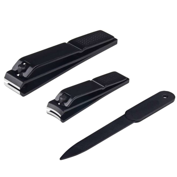 Negleklippersett – svart rustfritt stål finger- og tånegleklippere og neglefil skarp neglekutter med lærveske